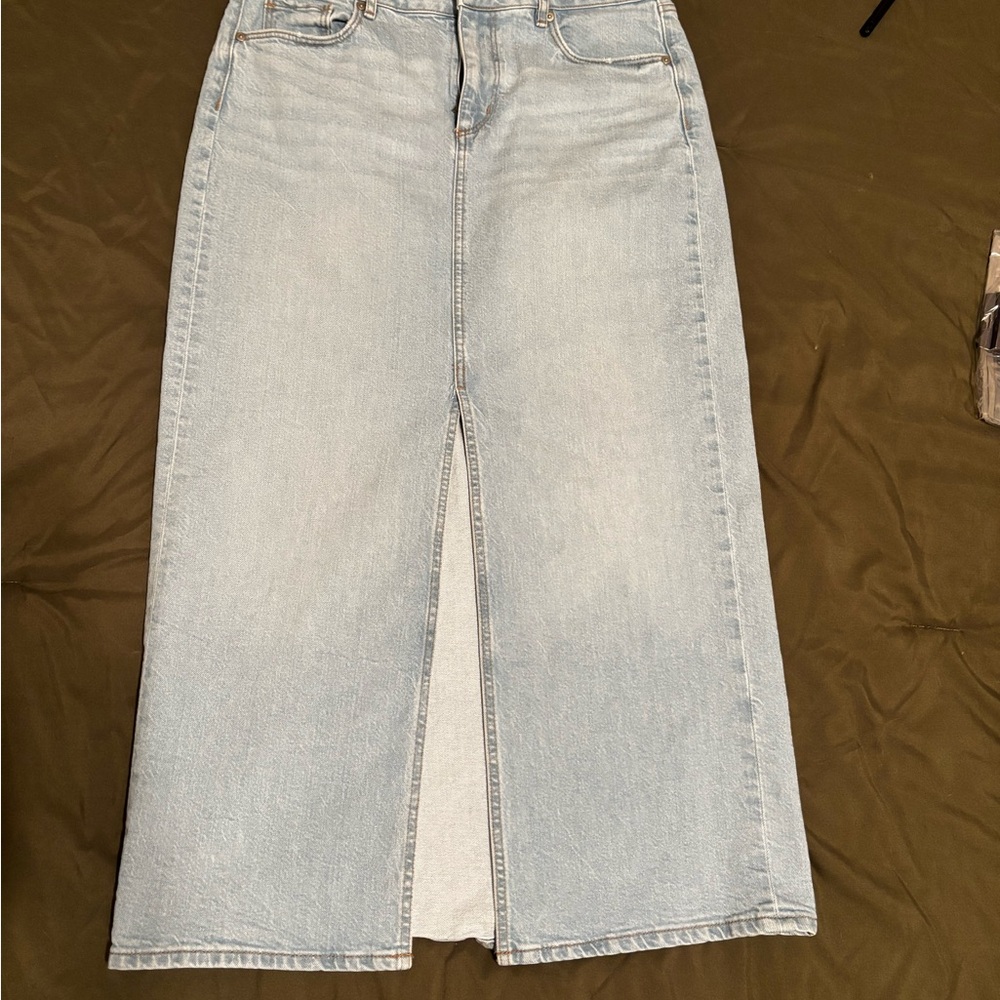 LOFT Light Blue Denim Maxi Skirt with Front Slit